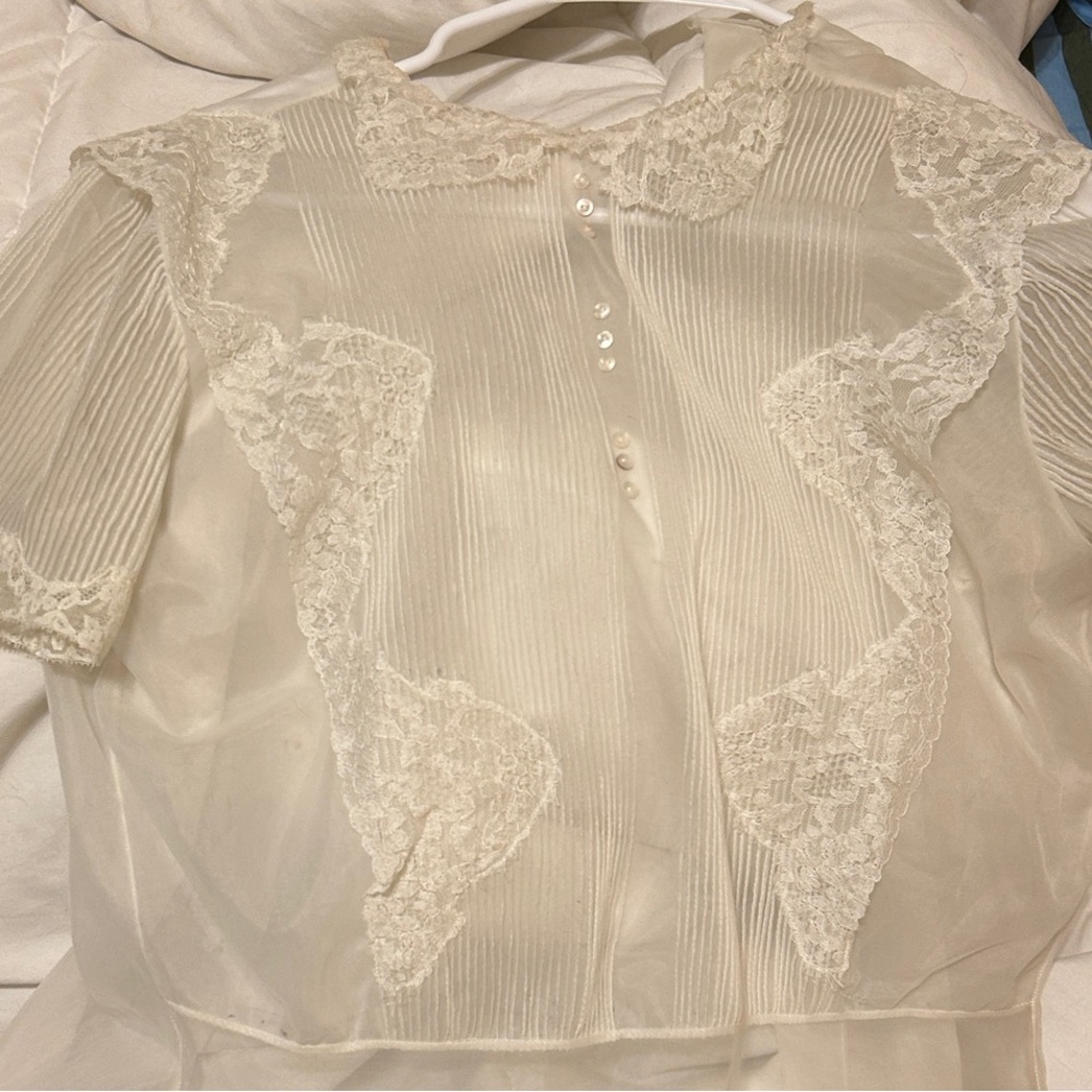 Vintage Lace Accent Cream Blouse